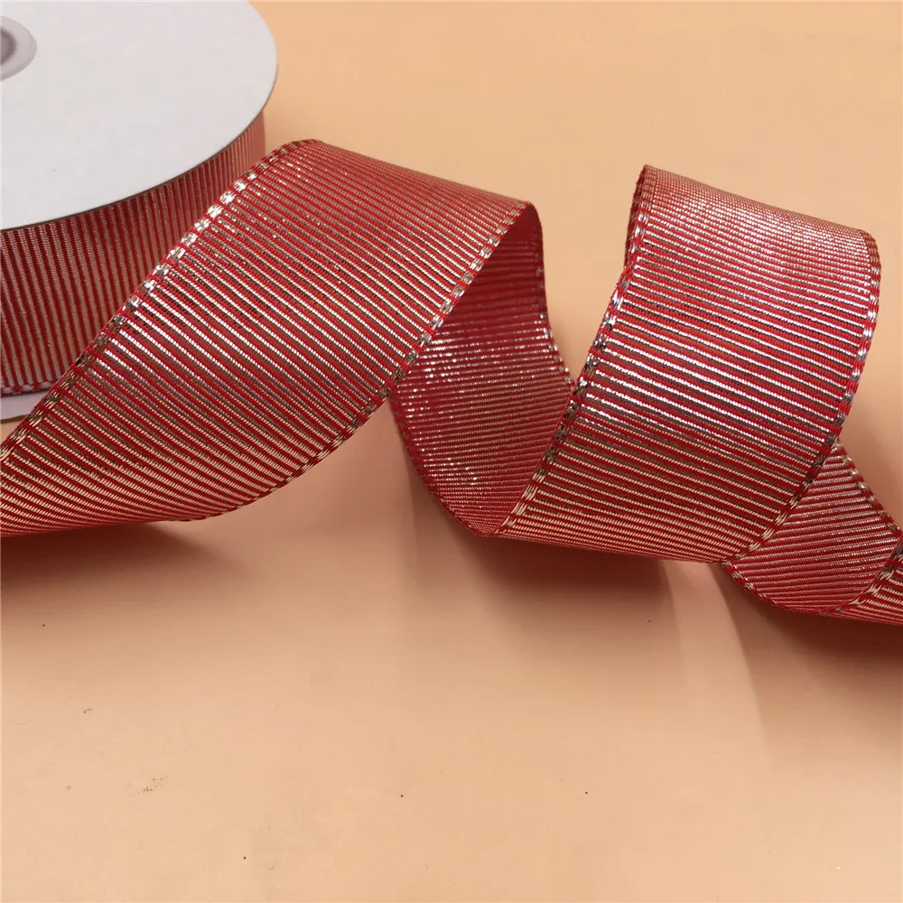 38 мм X 25 ярдов проводной край красный/серебристый Grosgrain люрексом металлическая