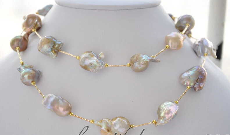 

Free shipping@@@@@ 32" 28mm baroque lavender keshi reborn pearl necklace