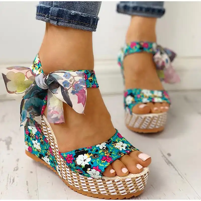 floral flat ankle strap peep toe casual gladiator sandals