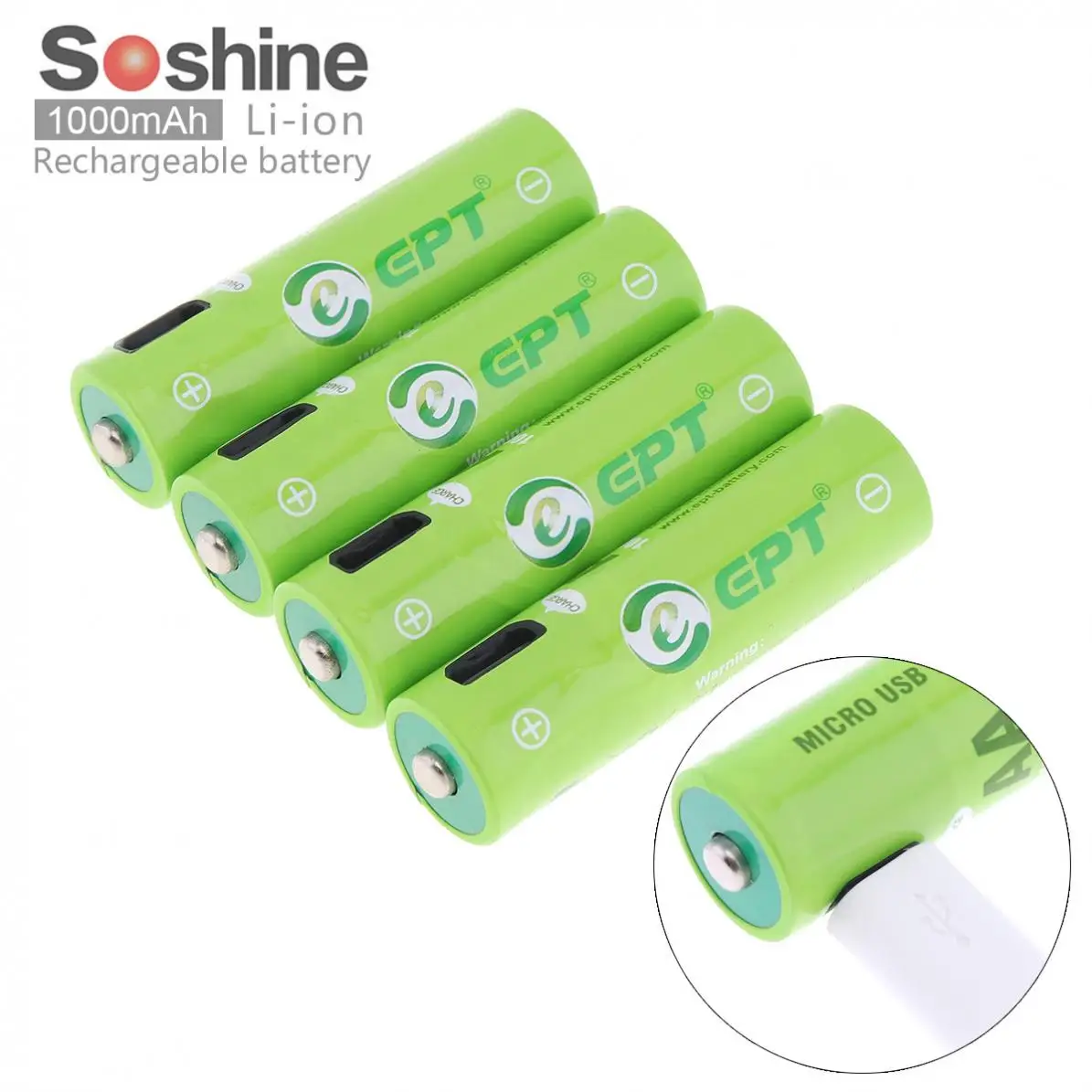 

Soshine 4pcs 1000mAh NiMH AA Rechargeable Battery with Built-in Micro USB Port 2 Ways to Charge for Game Handle / Toy