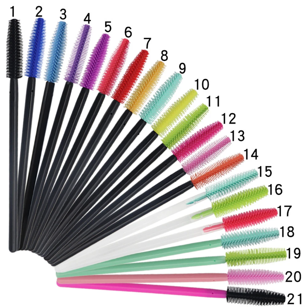 

50PCS/Lot 21Colors Makeup Cosmetic Tool Silica gel Disposable Mascara Wands Applicator Eyelash Extension Brushes Mascara Brush