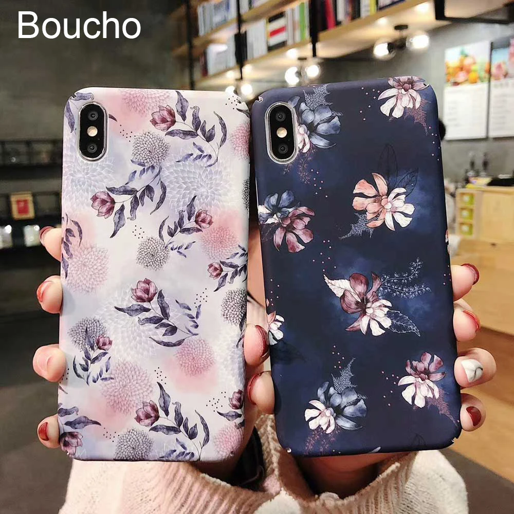 

Boucho Cool Floral Phone Case For iphone X XS MAX XR XS Hard Plastic Cases For iphone 6s 6 7 8 Plus Vintage Cartoon Flower Cover