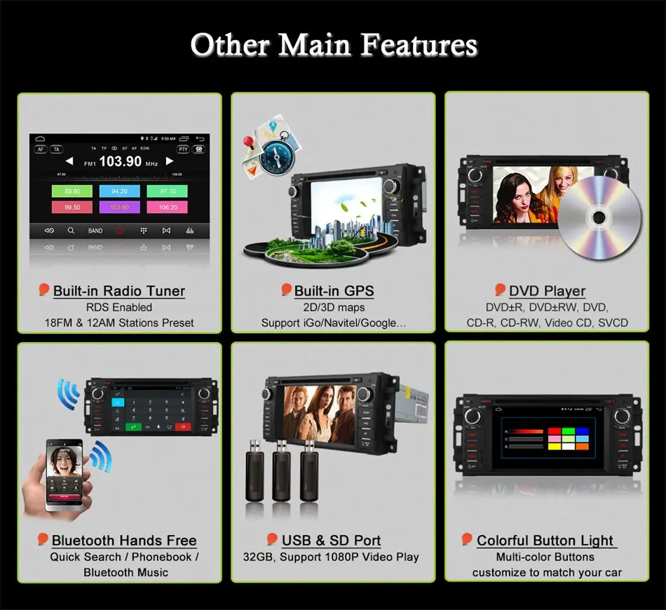 Best Android 6.0 8 Octa Core 2GB RAM Car DVD GPS Radio Player For Jeep Commander 2008-2010 Compass 2009-2013 Grand Cherokee 2008-2013 15