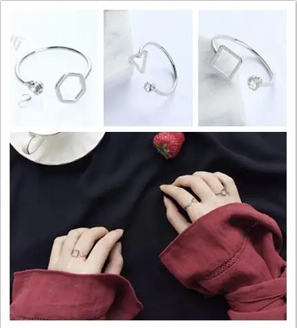 

JZ 045 2017 Korean version of the simple geometric polygon triangle square opening crystal inlay ring tail the most beautiful gi