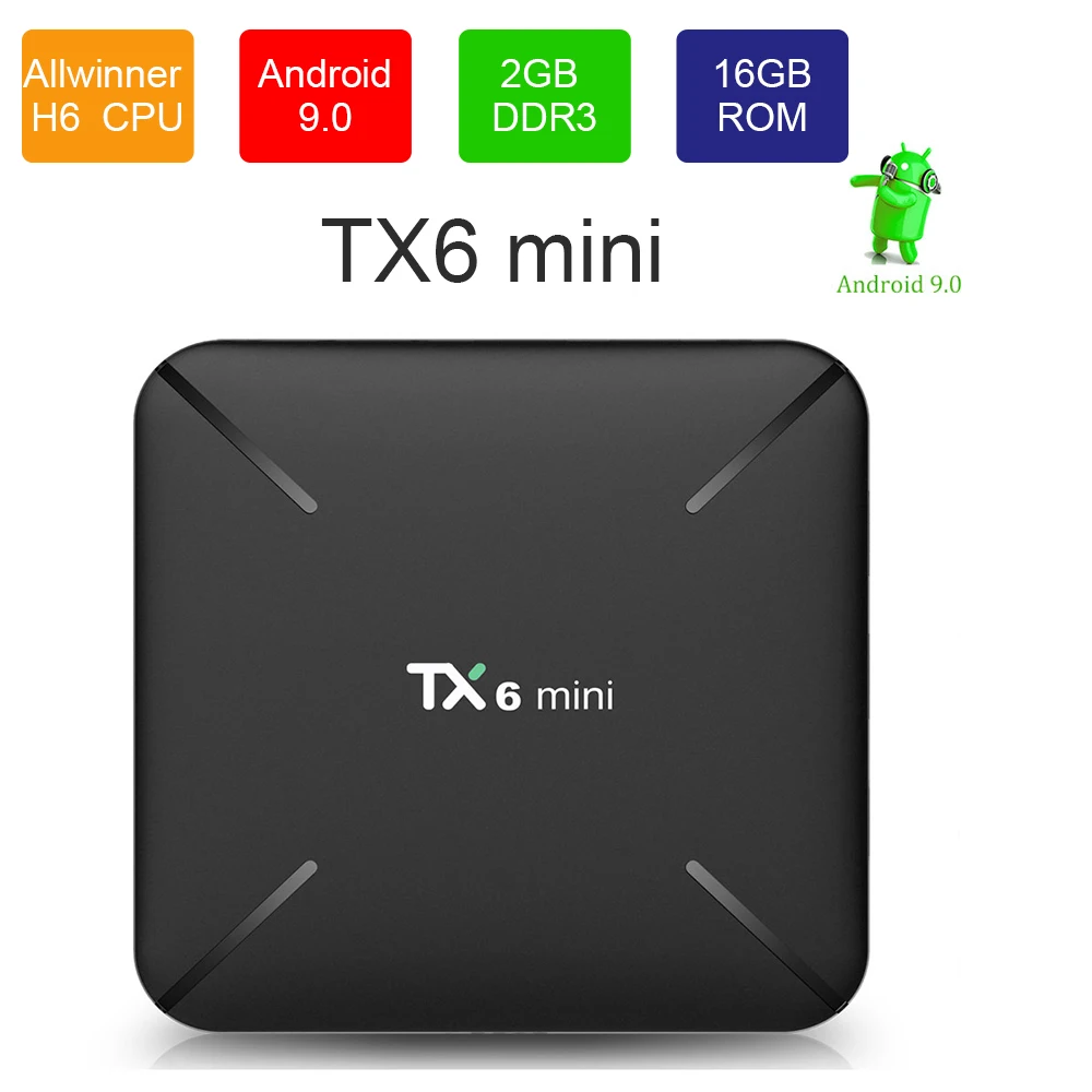 

Tanix TX6 mini Smart TV Box android 9.0 Allwinner H6 2G DDR3+16G 2.4GHz WiFi Support 4K H.265 TV Receiver Netflix Set-top Box