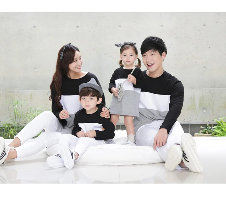 Family Look Mother Father And Me Matching Clothes Mom Baby Girls Dress Dad Boys Tshirts 7