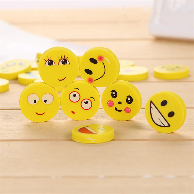 10pc Cute Smile Face Erasers Emoji Pencil Rubber Eraser School Office