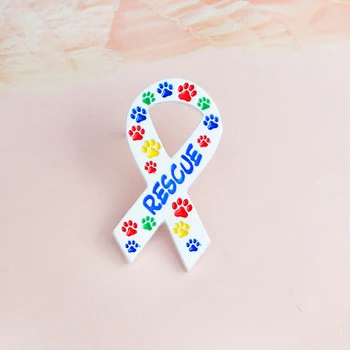 

RESCUE Animal Dog Paw Pin Colorful Pet Puppy Cat Claw Tie Ribbon Brooch For Dog lovers Hat Bag Coat Jackets Pins Button Badge