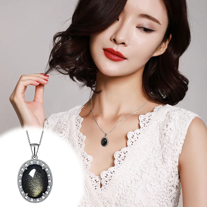 

2020 Cluci Cage Pendants Asg Tang Jing Original Natural Obsidian S925 Pure Inlaid Lady Pendant Necklace Chain Certificate Gift