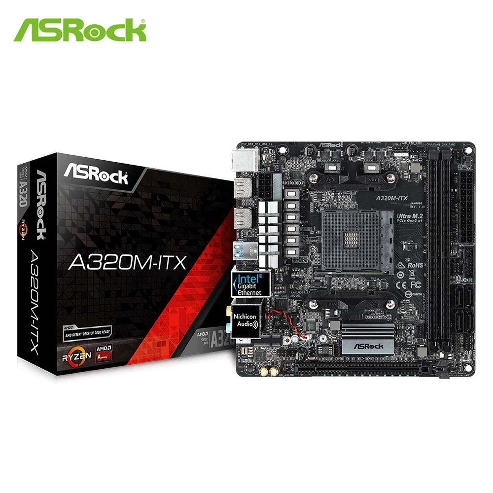 Материнская плата ASRock Super Alloy A320M-ITX A320 разъем для AMD AM4 cpu DDR4 32G SATA3, 1 Ultra M.2 USB 3,1 HDMI ITX