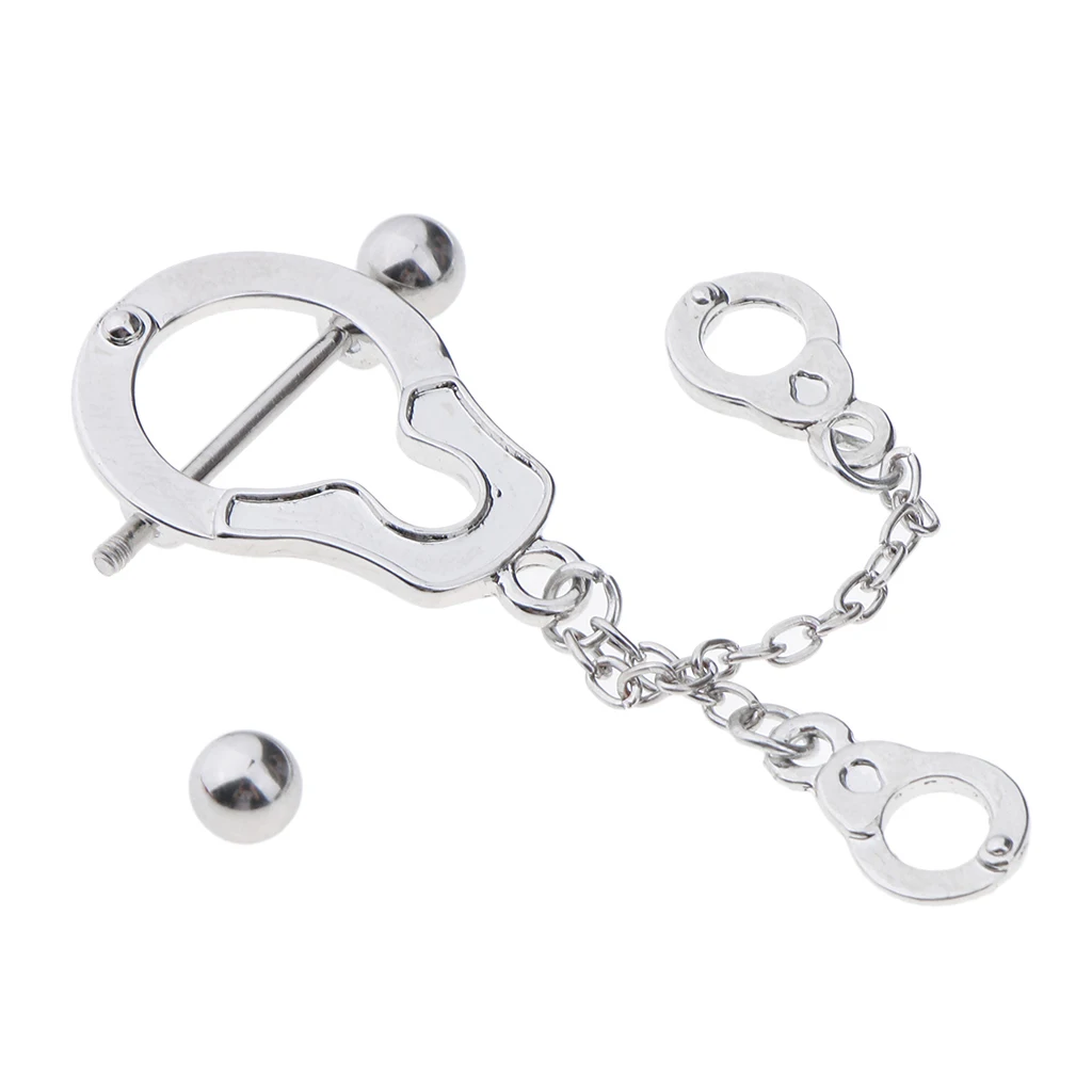 Pair of Stainless Steel Nipple Ring Shield Handcuffs Barbell Body Piercing Jewelry