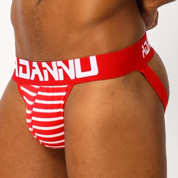 

ADANNU Sexy Gay Men Underwear Men's Jockstrap Men's G String Thongs Stripe Underpants Jock Strap Lingerie Briefs AD126