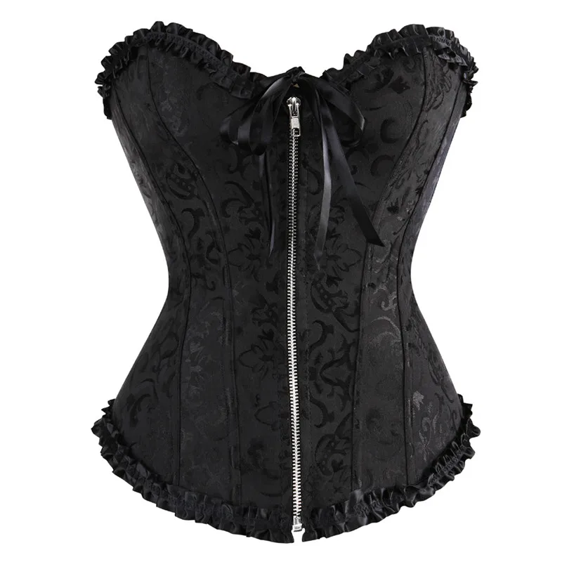 overbust corset sexy lace plus size erotic zip floral women bustier corset lingerie tops brocade victorian fashion DropShipping