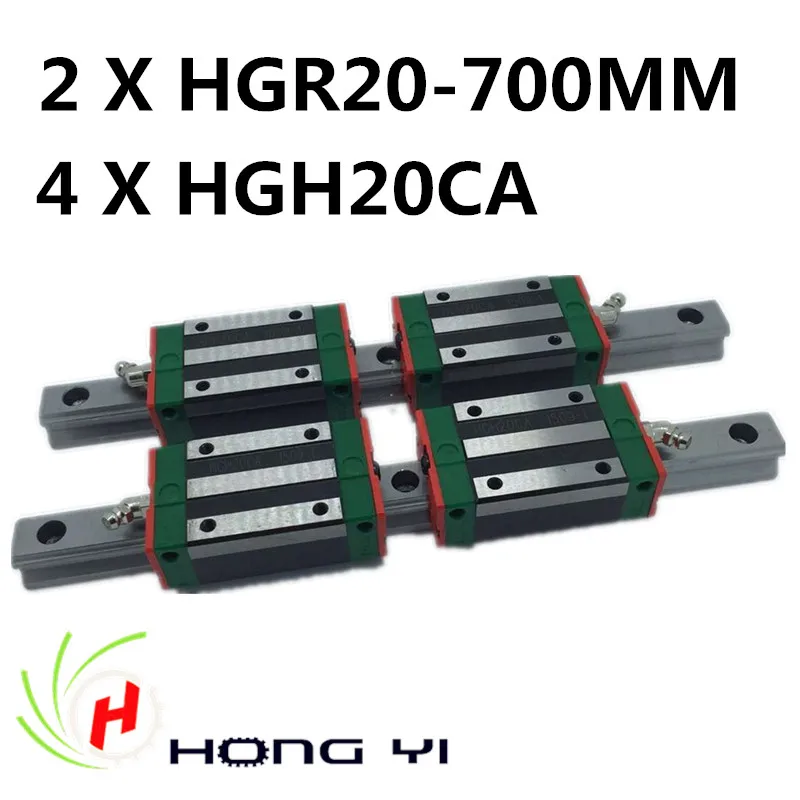 2pcs HIWIN Carril Linear Rail 700mm Linear rails HGR20,+ 4pcs Rail Linear Block HGW20CA HGH20CA for CNC