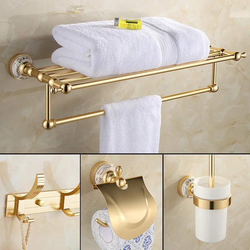 Antique Gold Bathroom Towel Rack Aluminum Space Suit European Package Thickened Double Polesuit