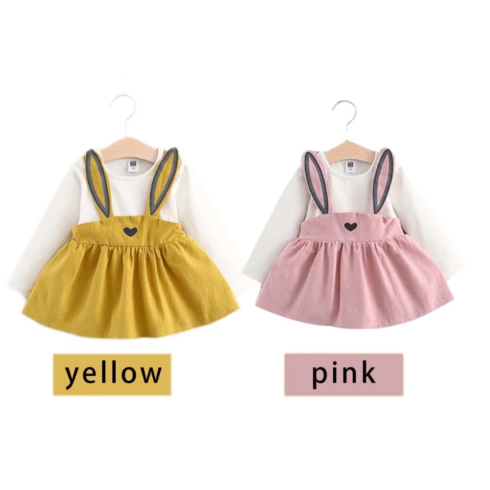 

Cartoon Fake Two Pieces Kids Dresses Princess Clothes Children Girls Clothing Long Sleeve Rabbit Printed Girl Dress Autumn