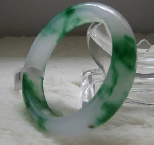 

Hot sale VERY FINE RARE NATURE GREEN WHITE JADE JADEITE BRACELET BANGLE 60MM