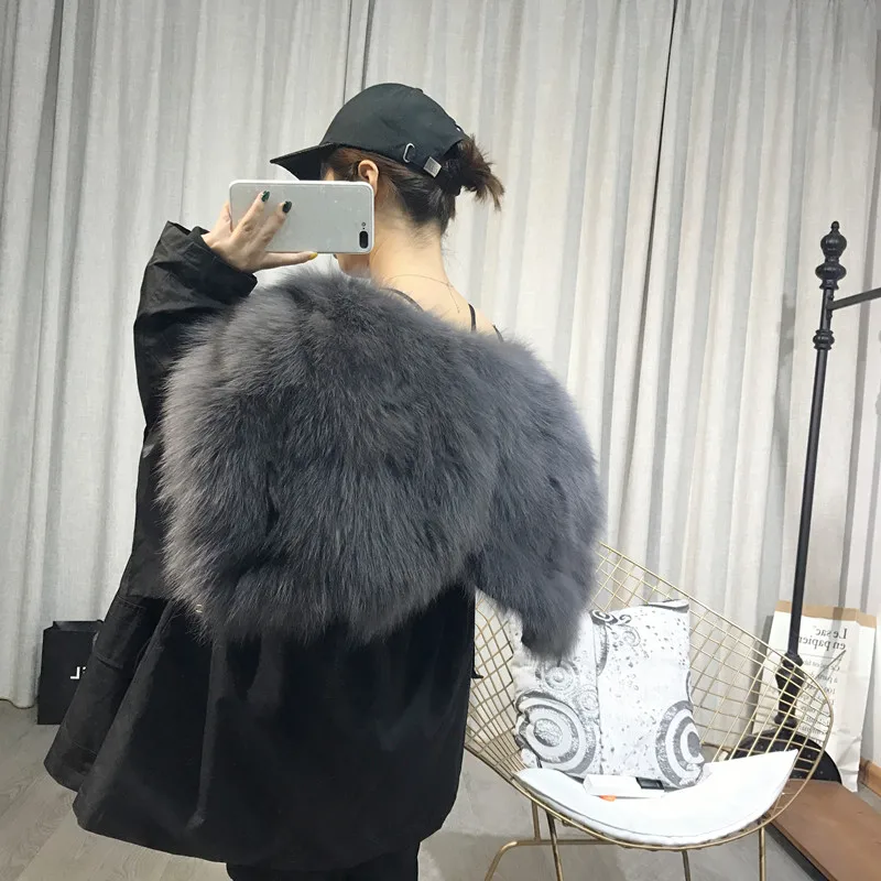 

Real fox fur Removable collar hooded fox fur liner winte Angel Wingsr jacket women parka fur coat thick parkas warm