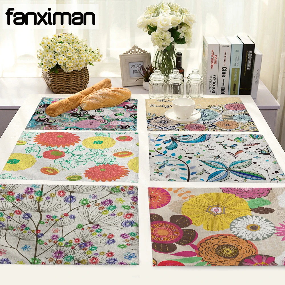 Linen Floral Pattern Placemat Home Decorative Table mat kitchen table