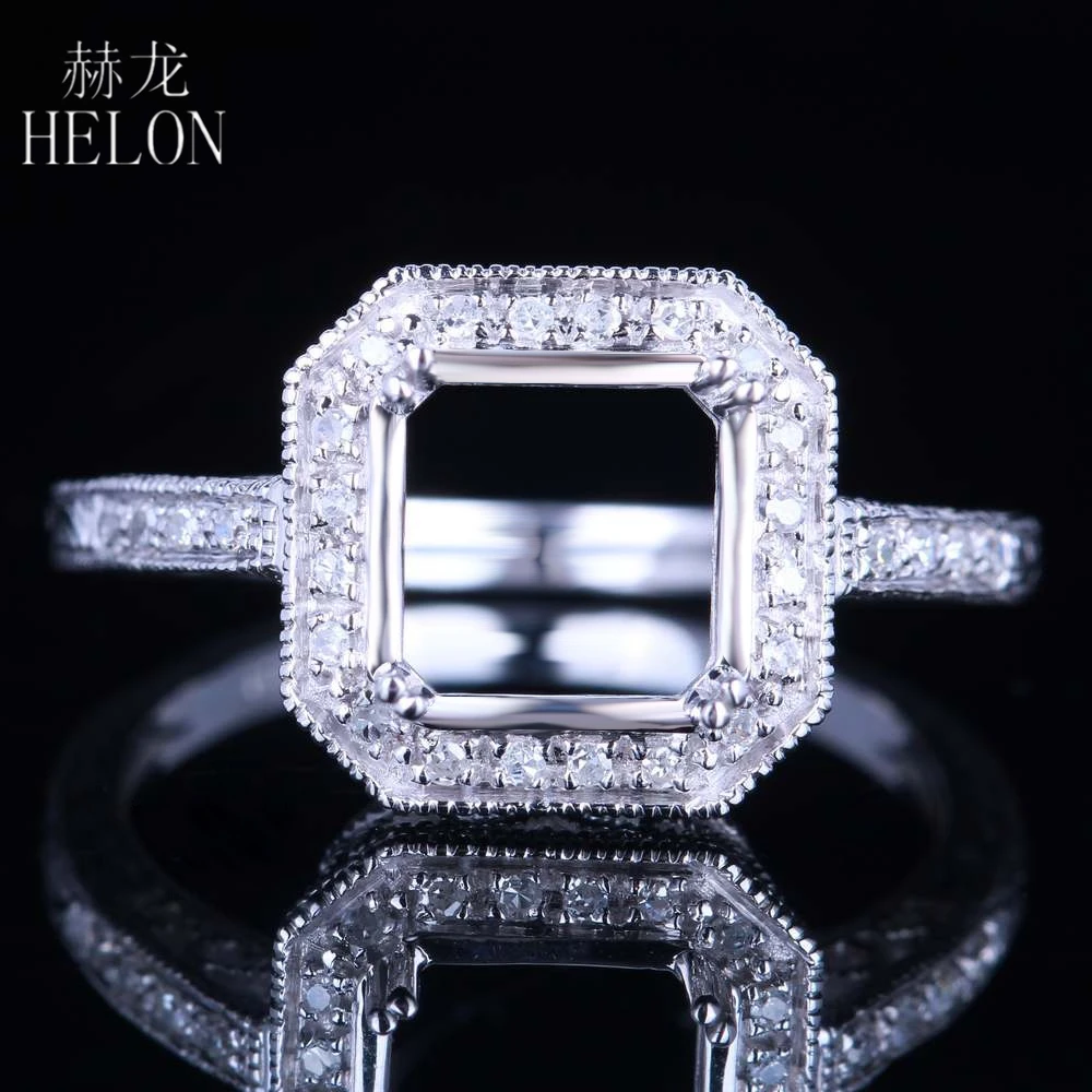 HELON 8x8 мм Подушка Solid 10 к белое золото 0.2ct из натуральной Алмазы обручальные свадебные уникальные украшения полу крепление кольцо