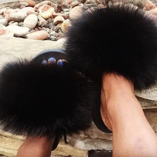 ladies fluffy sliders