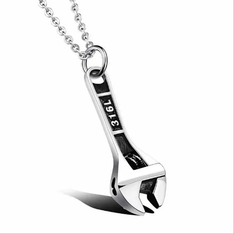 Wrench Pedant Necklace Stainless Steel Vintage Spanner Necklace Casual Holiday Gift Whimsical