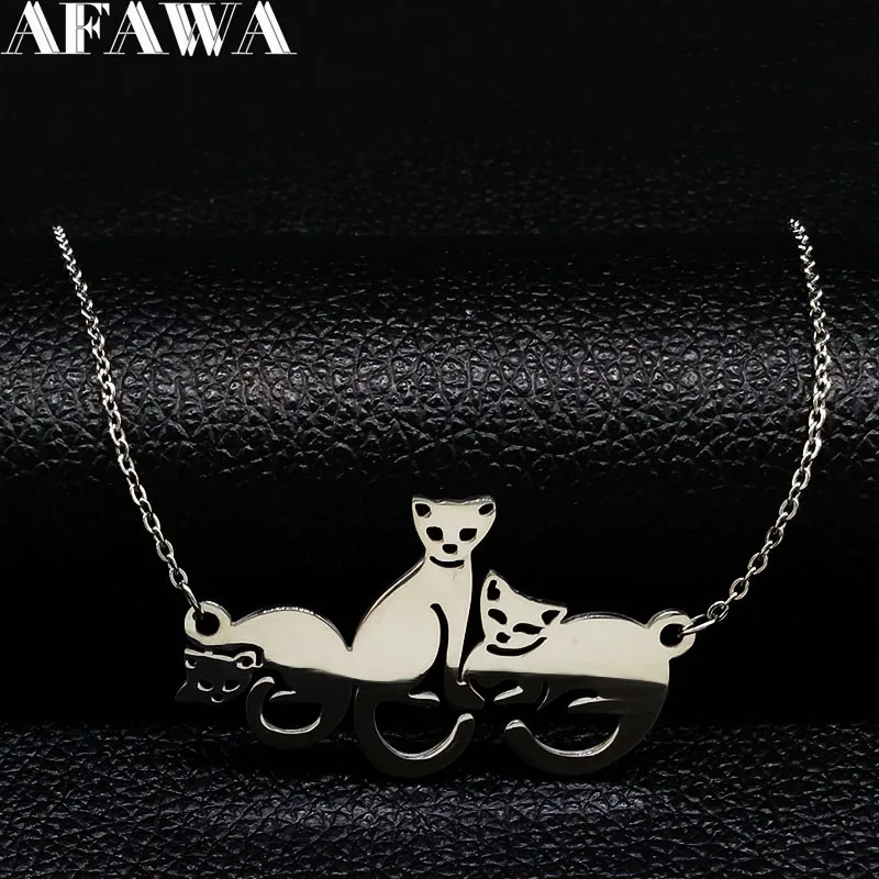 Мода BFF 3 кошка из нержавеющей стали эффектное ожерелье для женщин серебряного цвета ожерелья подвески ювелирные изделия воротник gato N18119