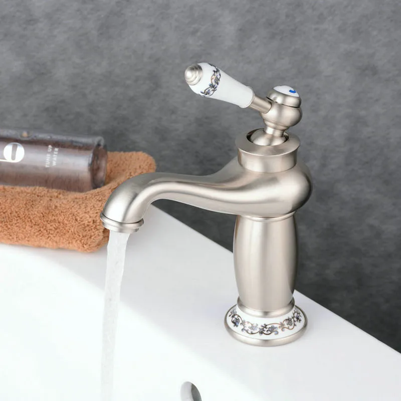 SRJ Basin Bathroom Faucet Cold And Hot Water Brass Mixer Tap Deck Mounted Single Handle Bath Antique Sinks Faucet 