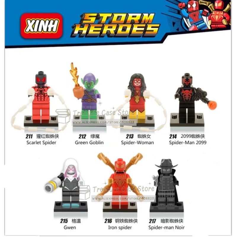 

NO.211-217 Marvel Comics Green Goblin Spider-Woman 2099 spider man Gwen Iron spiderman figure Super Hero Building Toys Blocks