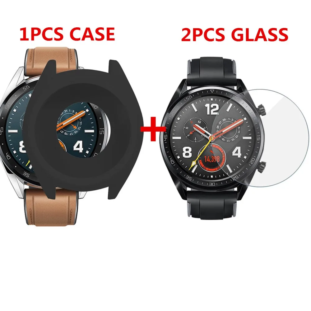 Мягкий защитный чехол+ 2 шт Закаленное стекло протектор экрана для huawei Watch GT цветной защитный чехол-рамка