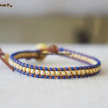 Золотой шарик один кожаный браслет обёрточная бумага Винтаж натуральный украшение браслет из камней