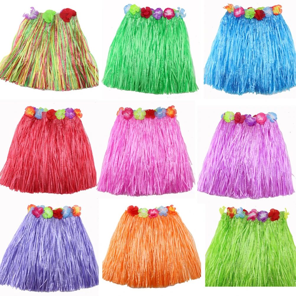 9 цветов Пластиковые волокна детская юбка "Хула" Юбка Хула Гавайские костюмы 40 см девушки одеваются