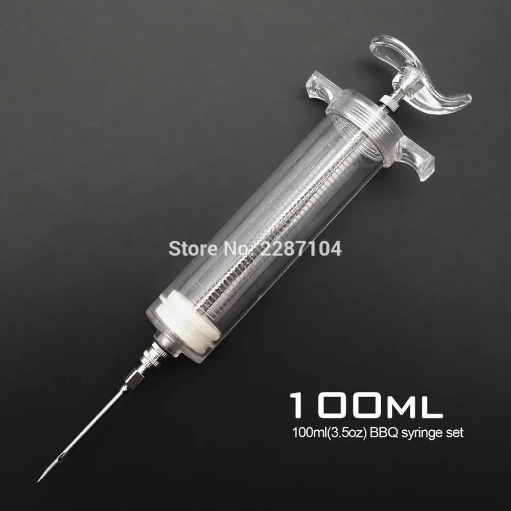 

100ml 3.5oz BBQ Meat Grill Marinade Seasoning Injector Turkey Chicken Sauce Syringe with Stainless steel Needle Large Capacity