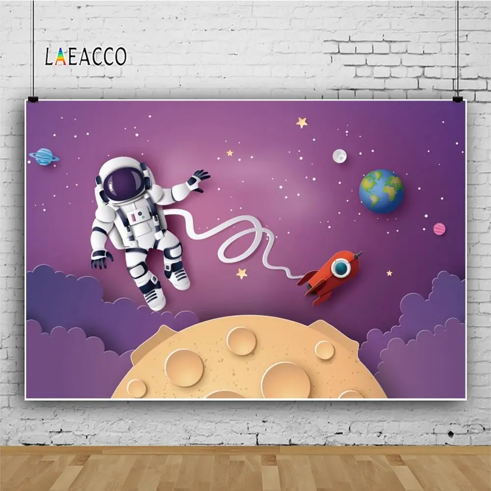 Laeacco Space Universe Astronaut Earth Planet Baby Photography Backgrounds Customized Photographic Backdrops For Photo Studio