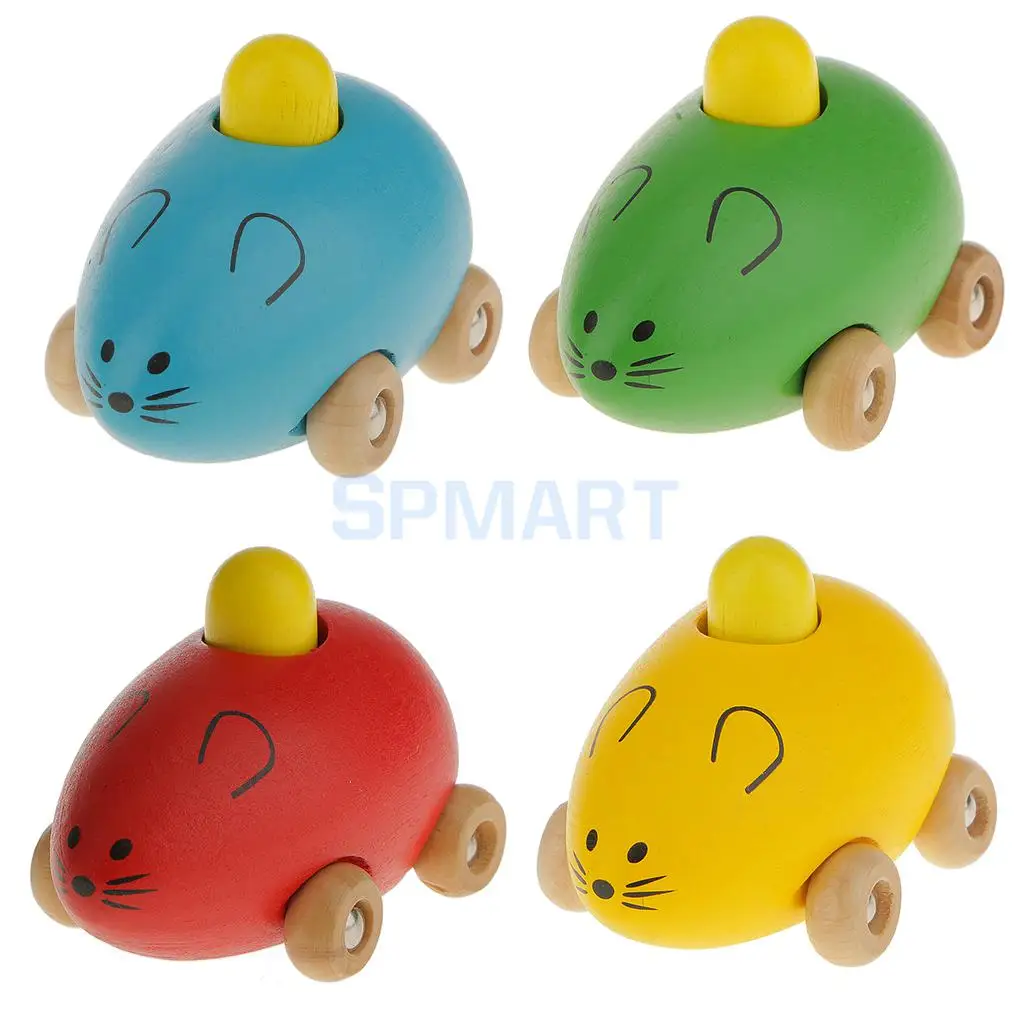 MagiDeal Baby Kids Children Small Mouse Wooden Animal Toy Car, Mini