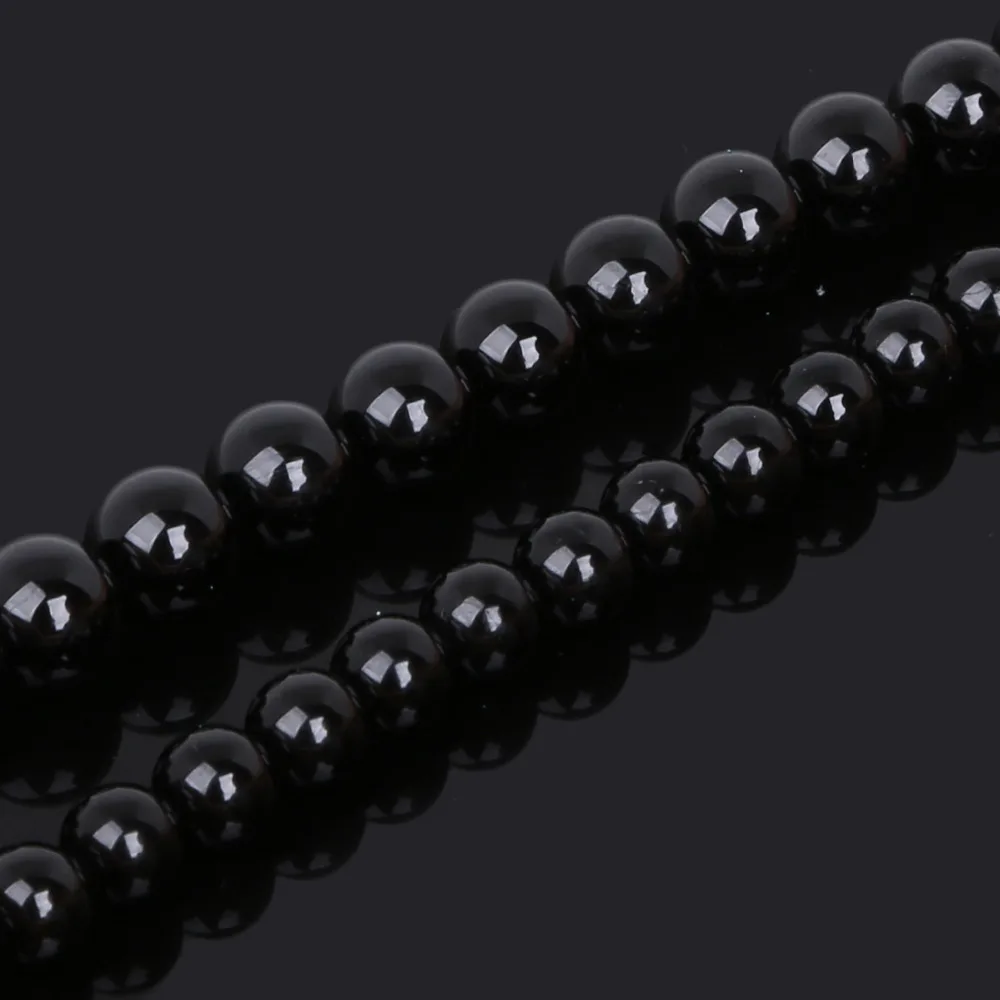 

Hight Grade 6/8mm Natural Pure Smooth Charm Black Stone Round Loose Stone Beads For DIY Jewelry Necklaces&Bracelets Making