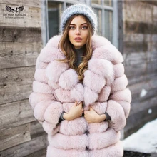 Tatyna/меховое Клубное зимнее пальто из натурального Лисьего меха с отложным воротником, длинное женское пальто с натуральным мехом, меховая куртка для девочек, плотная теплая Модная одежда