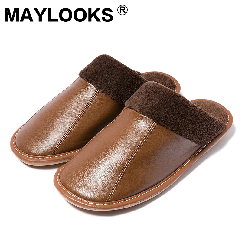 

Men's sheepskin slippers indoor non-slip male and female couple with warm leather slippers HN04