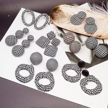 AOMU винтажные геометрические овальные большие круглые клетчатые серьги-гвоздики с узором «гусиная лапка» Для женщин массивные серьги из ткани ювелирные изделия