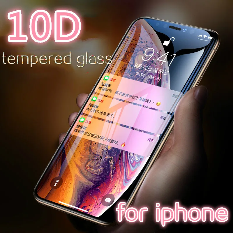 

10D Tempered Glass For iPhone X 7 8 6 Plus Screen Protector Full Cover Protective Glass For iPhone 6 6s 7 XR XS Max film