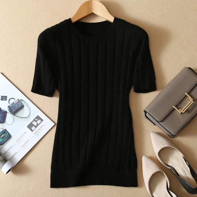 

zocept Hot Sales Women Knitted Cashmere Wool Pullovers O-Neck Short Sleeve Solid Sweaters Coat Knit Jumpers 2019 Autumn Clothes