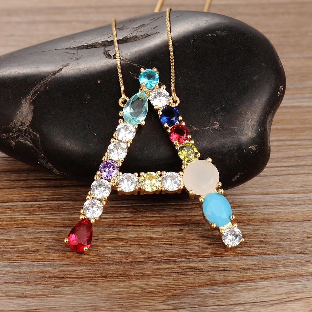 High Quality Wholesale 26 Letters Multi-color CZ Necklace DIY Copper Pendant Women Girls Fine Party Jewelry Best Family Gifts