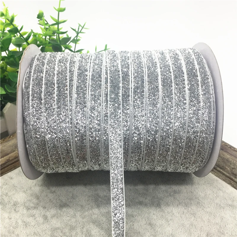 

5 yds 3/8" Glitter Velvet Ribbon Wedding Decoration Handmade Ribbon Gift Wrapping Hair Bowknot DIY Christmas Ribbon #Silvery