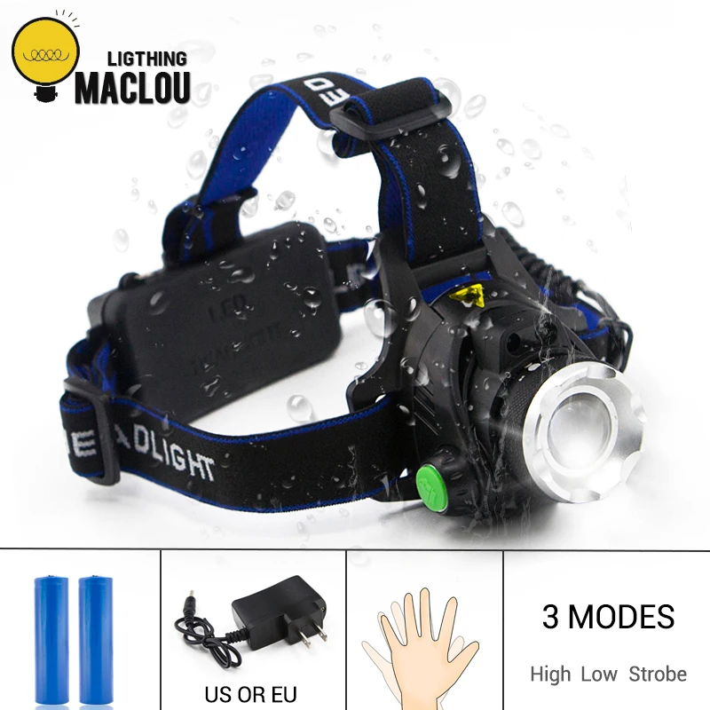 

LED Headlamp Rechargeable Waterproof Headlight High Power LED Head Torch Zoomable 3 Modes Head Lamp Use 2 18650 Fishing Hunting