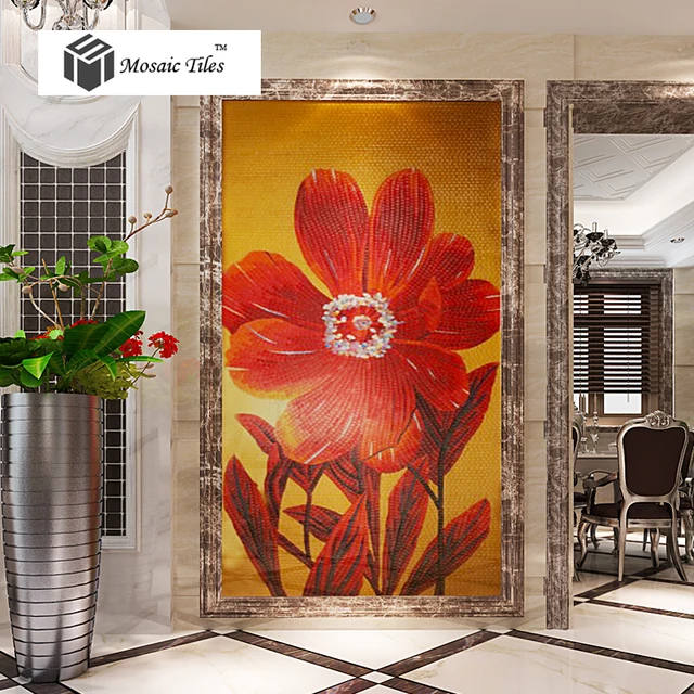Bisazza Design New Big Red Flower Mosaic Backsplash Tile Entryway