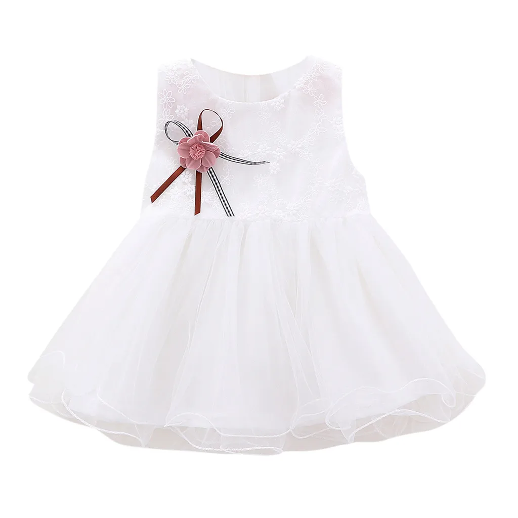 Детское Тюлевое платье принцессы без рукавов с цветочной вышивкой для маленьких девочек модные красные платья с цветочным орнаментом для маленьких девочек - Цвет: Белый