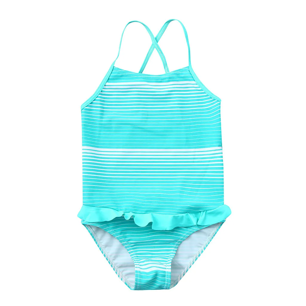 

Children's Suit Polyester Occident Kids Girls Ruffles Striped Print Summer Swimwear Swimsuit Vest Romper Jumpsuits Jan17