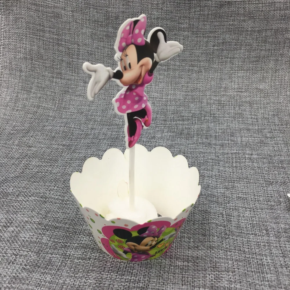 

24PCS CUPCAKE DECORATION MINNIE BABY SHOWER MINNIE MOUSE PARTY SUPPLIES MINNIE CAKE WRAPPER CUPCKE TOPPER