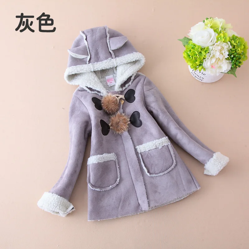 Пальто для девочек из шерсти ягненка пальто из высококачественной искусственной замши с капюшоном утепленный плащ-пыльник