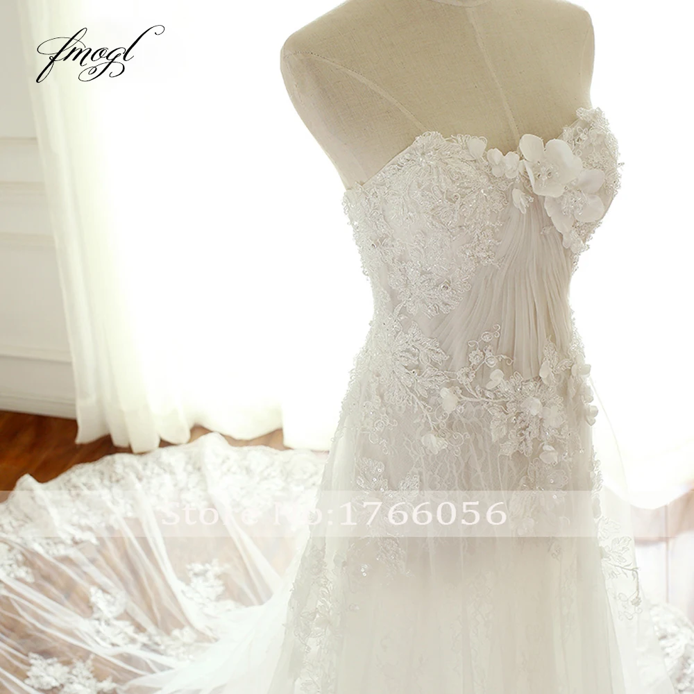 Ангел мечты Vestido De Noiva без бретелек линии кружево Свадебные платья 2019 аппликации цветной бисер Pleat свадебное платье плюс размеры
